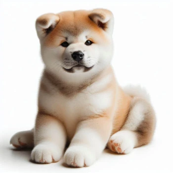 Akita Inu puppy has a thick coat and a characteristic rolled tail