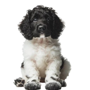 The American water dog puppy is robust and dynamic