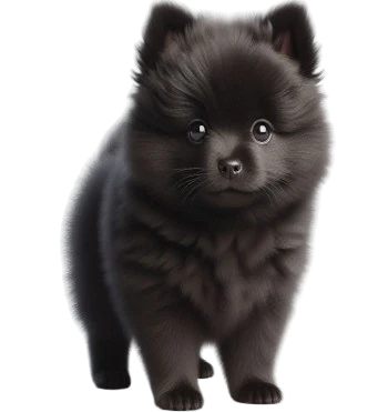 The Schipperke puppy is known for its compact silhouette and thick black coat