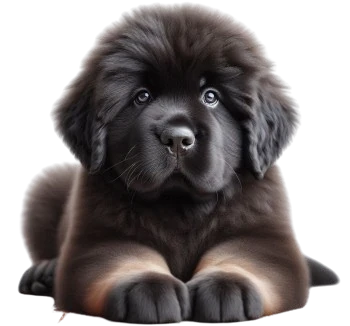 The Newfoundland puppy is known for its calm and soft temperament