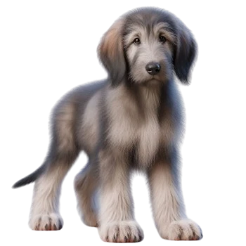 The Wolfhound puppy is recognized for its imposing stature and its gentle character